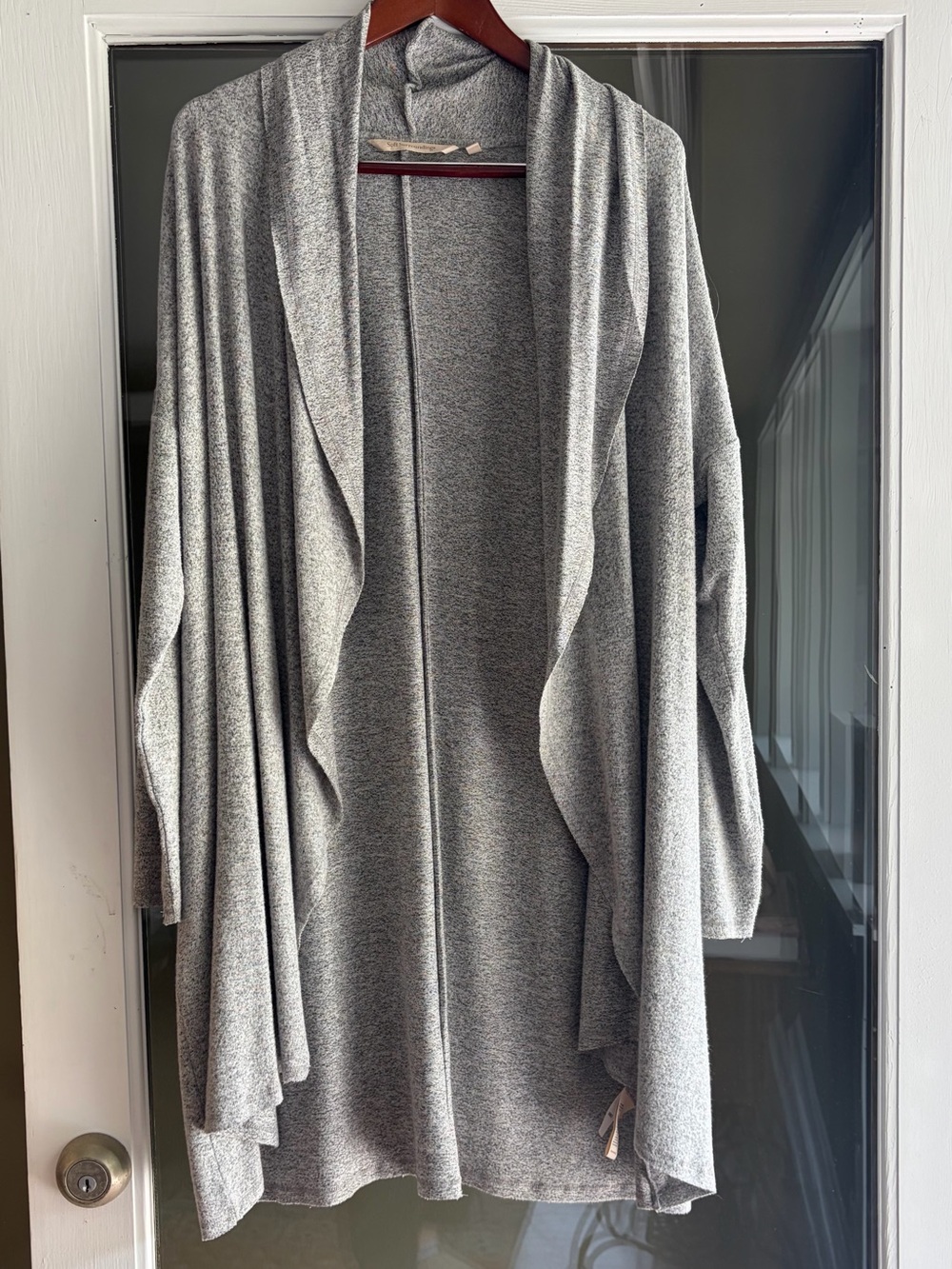 Soft Surroundings Heather Gray Draped Waterfall Open Front Cardigan L